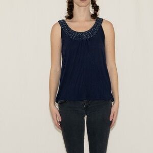 2010s beaded tank top navy blue size small dressbarn rayon spandex